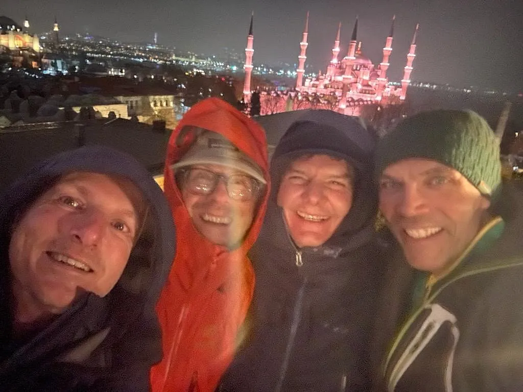 Friends enjoying Istanbul after sunset.